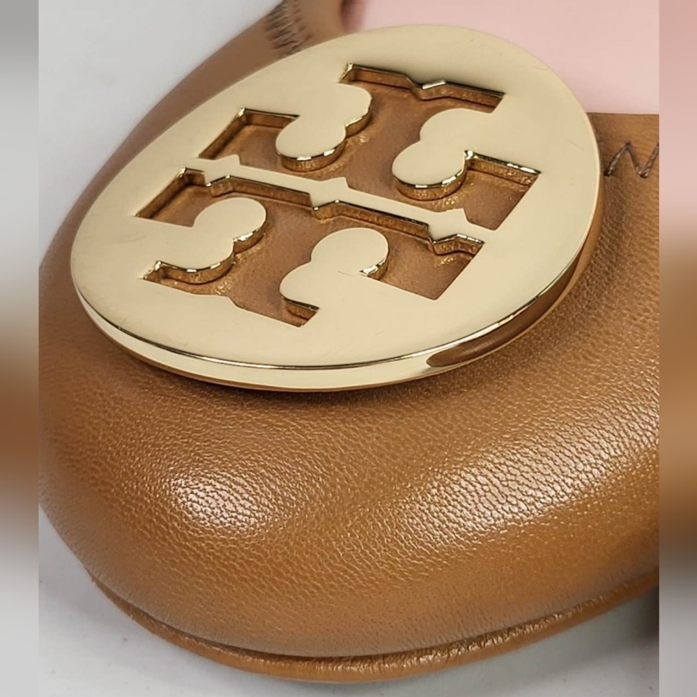 Tory Burch Minnie Royal Tan Leather Travel Ballet Flats‎ Size 8M - Picture 7 of 13